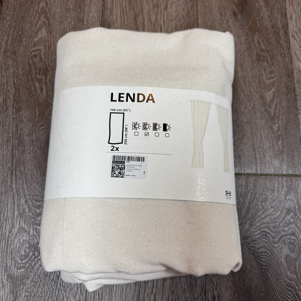 Ikea Curtains Lenda Ivory Beige 100% Cotton Tie-Backs 55x98" 905.592.01 2 Panels